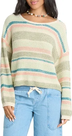 Billabong Stripe Marled Crop Sweater in Smoke Green at Nordstrom, Size X-Small