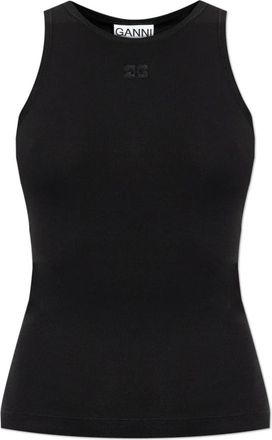 Ganni Tops, Dames, Zwart, M, Katoen, Zachte Katoenen Rib Tanktop