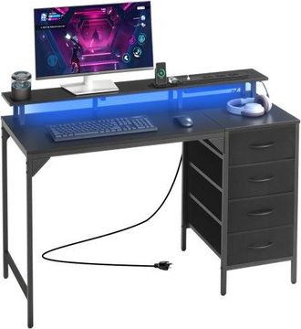 OEM Escritorio De Oficina, Con Luces Led Inteligentes Y Tomas De Corriente, Con 4 Cajones Grandes Y Soporte Para Monitor, Para Sala De Estudio, Sala De Es