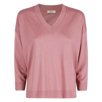 Herno Trui in Glam Knit Effect - Dames - V-hals truien - Roze - M - Katoen - Truien & Vesten
