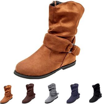 Generic Womens Retro Boots Womens Mid Calf Flat Boots Modern Western Boot Daily Wear Walking Booties Casual Outdoor Booties For Ladies Cowgirls Female Vintage