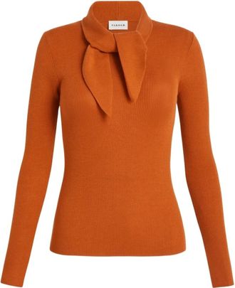 P.A.R.O.S.H. Gebreide trui met bandana - Dames - Ronde hals truien - Oranje - XS - Wol - Truien & Vesten
