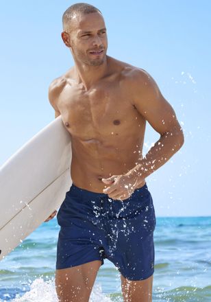 John Devin Badeshorts JOHN DEVIN, Herren, Gr. XL, N-Gr, blau (marine), Microfaser, Recycling-Polyester, unifarben, Badehosen Badeshorts, mit klassischem Style