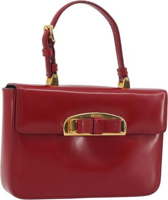 Prada Bow Top Handle Leather Red Leather Handbag (Pre-Owned)