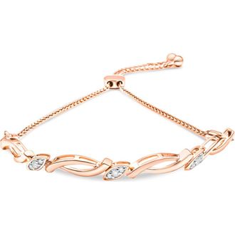 House of Brilliance Silver Diamond Accent Alternating Swirl link Bolo Bracelet in Rose Gold Over Silver at Nordstrom