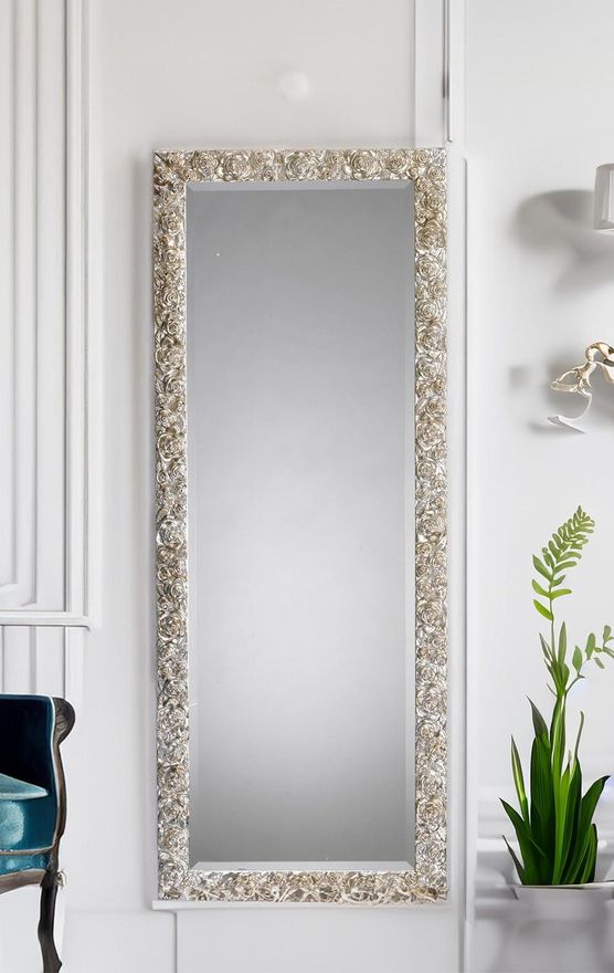 MO.WA Wandspiegel Spiegel Klassisch Silber 62x162 Blattisilber Ganzkörperspiegel Holzrahmen Flurspiegel Lehnspiegel Groß Wand Bodenspiegel ab 425,00 €