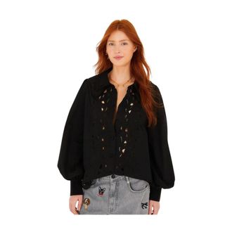 Farm Rio FARM Rio, Blouses, female, Black, Size: L Embroidered Buttoned Long Sleeve Shirt