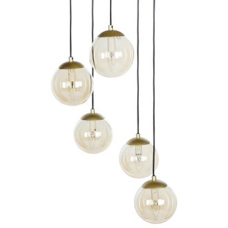 Beliani L&aacute;mpara Colgante Pantalla Redonda Vidrio Ahumado 5 Luces Metal Base Transparente Acero Dorado Noel