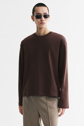 H&M Relaxed-fit Long-sleeved Interlock Cotton T-shirt in Dark Brown at Nordstrom, Size Xx-Large