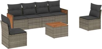 vidaXL Vidaxl - Set De Sof&aacute;s De Jard&iacute;n 7 Piezas Con Cojines Rat&aacute;n Pe Gris