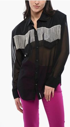 Dsquared2 Chiffon CRYSTAL FRINGED Shirt with Breast-pockets size 38