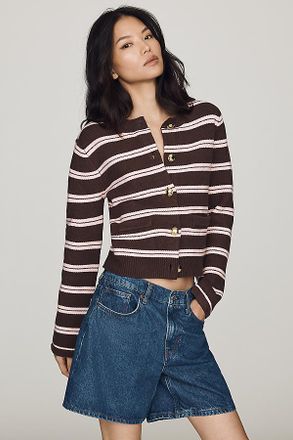 endless rose Crew-Neck Stripe Cardigan Sweater
