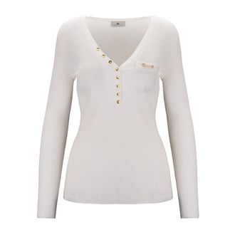 Elisabetta Franchi Tricot Sweater - Dames - V-hals truien - Wit - 2XL - Truien & Vesten