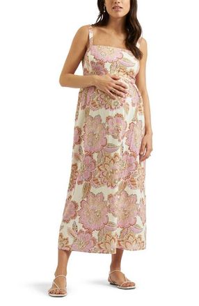 Ripe Hope Tie Back Linen Dress Natural in Pink at Nordstrom, Size X-Large