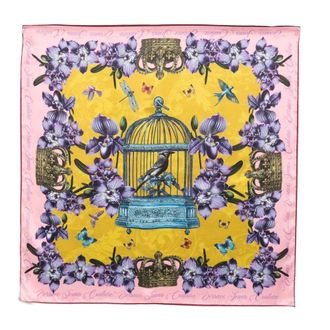 Versace Jeans Couture Silky Scarves, unisex, Multicolor, Size: ONE SIZE Foulard con orchidee e gabbia per uccelli 70 x 70