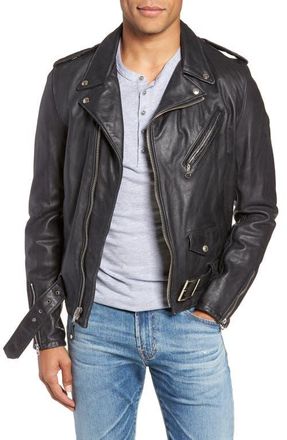 Schott NYC Hand Vintaged Cowhide Leather Motorcycle Jacket in Black at Nordstrom, Size Xx-Large