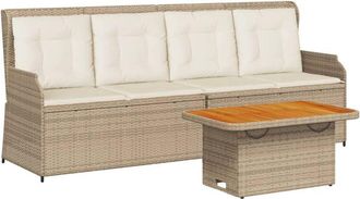 vidaXL Set Muebles De Jard&iacute;n 3 Piezas Y Cojines Rat&aacute;n Sint&eacute;tico Beige Vidaxl
