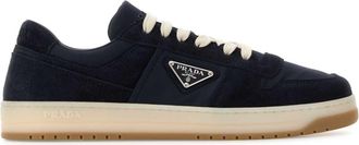 Prada Navy Blue Canvas And Suede Downtown Sneakers