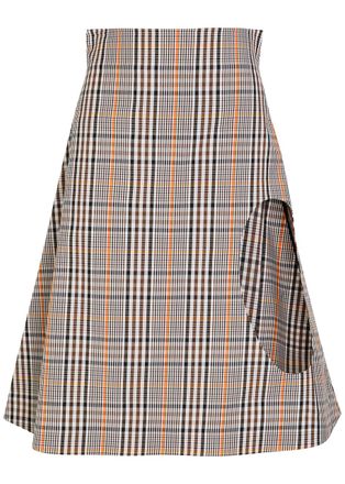 A.W.A.K.E Mode Plaid Cut-out Cotton-blend Midi Skirt - Beige - 40 (UK12 / M)