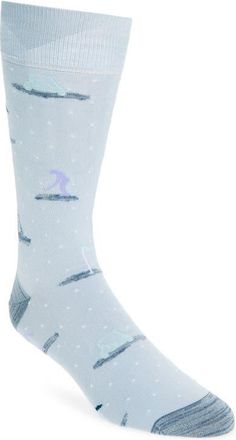 Bugatchi Golf Print Mercerized Cotton Blend Dress Socks in Sky Blue at Nordstrom