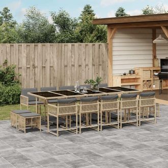 vidaXL Set Comedor De Jard&iacute;n Con Cojines 15 Pzas Rat&aacute;n Sint&eacute;tico Beige Vidaxl