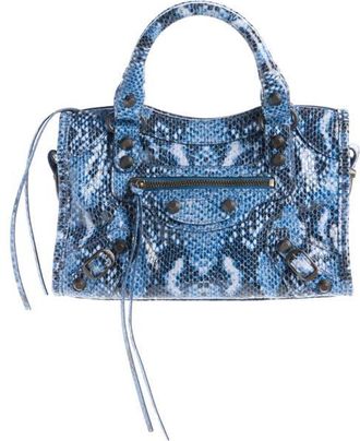 Balenciaga Mini Le City Python Embossed Leather Handbag in 4735 Blue at Nordstrom
