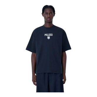 VETEMENTS Tops, Heren, Zwart, S, Katoen, Polizei T-Shirt
