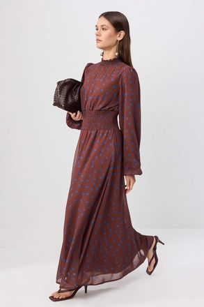 Trendyol Modest Dames Bruin Stippen Maxi Lang Skater Modest Jurken