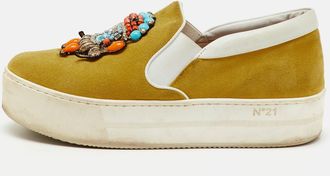 N&deg;21 N&deg;21 Yellow Suede Embellished Platform Slip On Sneakers