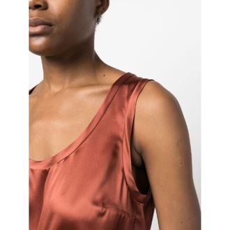 Brunello Cucinelli Rust Satin Sleeveless Top, Size Small