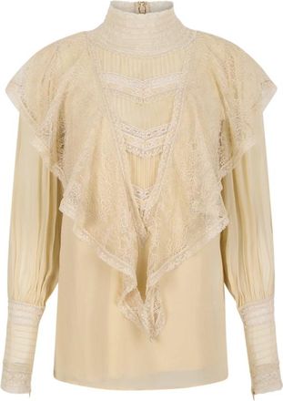 Zimmermann Ivory kanten blouse met ruches - Dames - Blouses & Shirts - Beige - Maat: XS Zijde