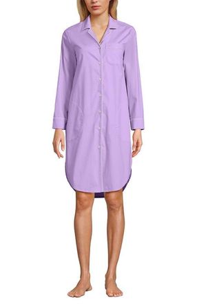 Lands End Plus Size Cotton Poplin Long Sleeve Sleepshirt Nightgown in Whisper Lilac at Nordstrom, Size 3X