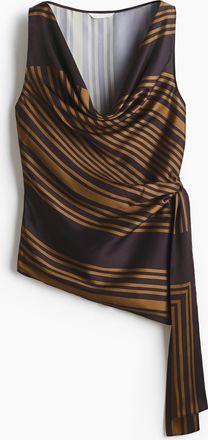 H&M Top mit Wasserfallausschnitt und Bindedetail - Dunkelbraun/Gemustert
