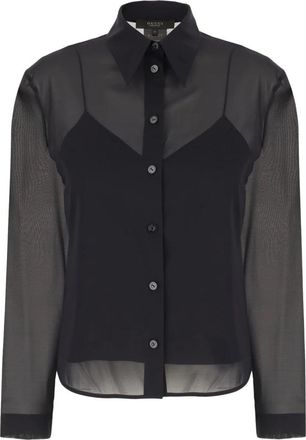 Gucci Overhemden, Dames, Zwart, M, Chiffon, Silk Stretch Chiffon Shirt