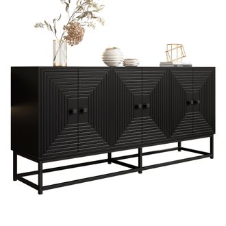 STILVORA Aparador Con 6 Puertas, Almacenaje Abierto Sin Estantes, Acabado Mate Con Relieve, En Tablero De Part&iacute;culas, 160&times;38&times;75,5 Cm, Negro