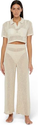 Onia Knit Crochet Cropped Short Sleeve Polo in Sand at Nordstrom, Size X-Small