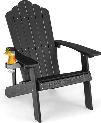 Costway Silla Adirondack Con Portavasos, Sillas Para Hogueras, Resistente A La Intemperie, Grano De Madera Realista, Fac&iacute;l De Montaje, Silla De Exterior Para 