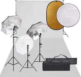 vidaXL Kit De Estudio Fotogr&aacute;fico Con Set De Luces, Fondo Y Reflector Vidaxl