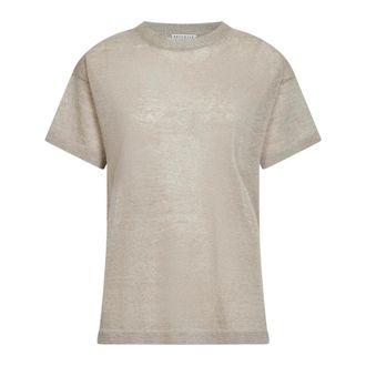 Brunello Cucinelli Brunello Cucinelli, T-Shirts, female, Beige, Size: XS Ribbed Lam&eacute; Knit Crewneck