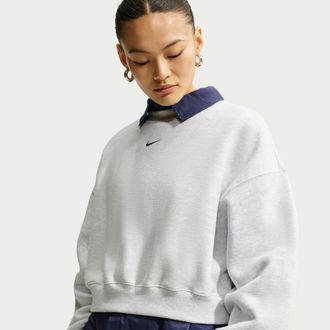 Nike Womens Studio Fleece Medium Weight Oversized Cropped Crew in Brown | IM8497-051