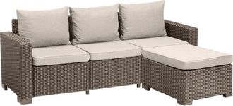 Keter California 3 Seater Chaise Longue Lounge Set Sofa Stool Table Cappuccino