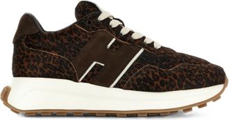 Hogan Leopard Print Dark Brown Suede Sneakers