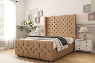 Comfort Beds Monte Carlo Dumfries Bed Frame - 50 Upholstered Wingback Headboard in Light Brown | Size: Single