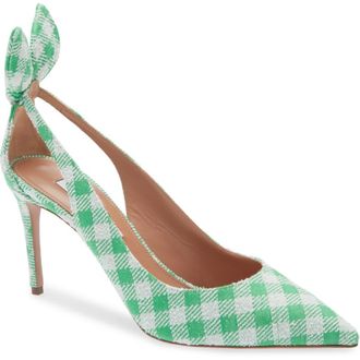 Aquazzura Gingham Bow Tie Pointed Toe Pump in Palm Green at Nordstrom, Size 10.5Us
