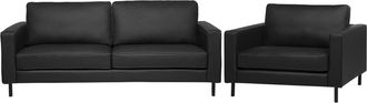 Beliani Conjunto De Sof&aacute;s Para Sal&oacute;n Sof&aacute; 3 Plazas Sill&oacute;n De Piel Negra Estilo Minimalista Savalen
