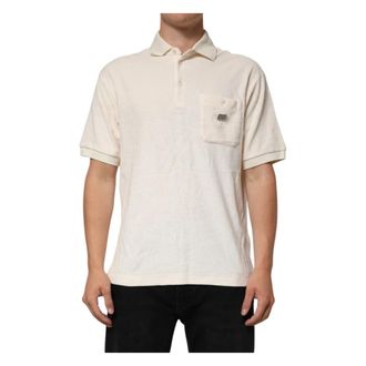 Dolce & Gabbana Tops, Heren, Wit, XL, Katoen, Ivoor Katoenen Polo T-shirt met Logo Zak