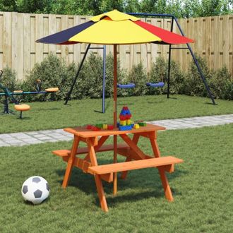 vidaXL Mesa De Picnic Para 4 Ni&ntilde;os Agujero Para Sombrilla Madera Abeto Vidaxl