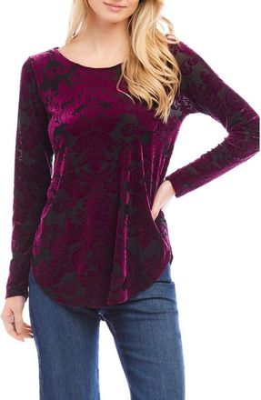 Karen Kane Floral Velvet Burnout Shirttail Top in Wine at Nordstrom, Size X-Small P