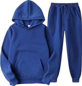 Generic Women With Pants Hoodie Plus Leisure Winter Fleece Hooded Women Suits Snow Thermals Blue