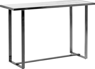 Beliani Consola De Vidrio Templado Blanco Plateado 120 X 40 Cm Efecto M&aacute;rmol Patas De Metal Glamour Moderno Sala De Estar Dormitorio Plano